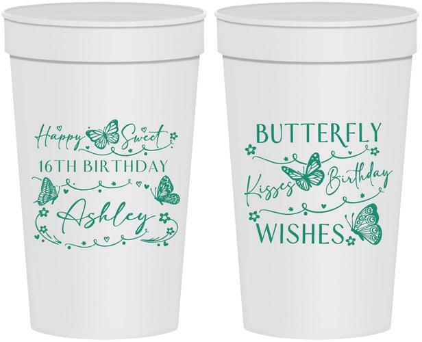 Personalized 16th Birthday 32 oz Stadium Cups - Butterfly Wishes | 300001