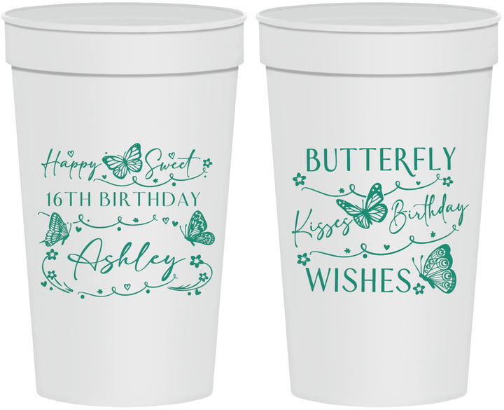Personalized 16th Birthday 32 oz Stadium Cups - Butterfly Wishes | 300001