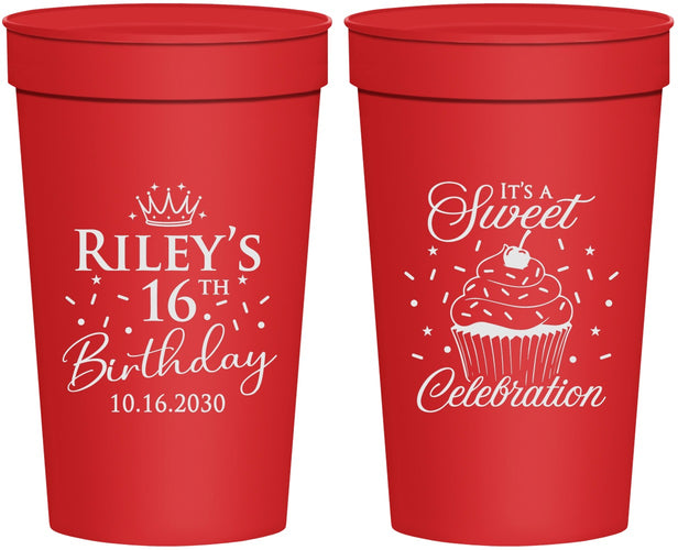 Personalized 16th Birthday 32 oz Stadium Cups - Cupcake | 300006