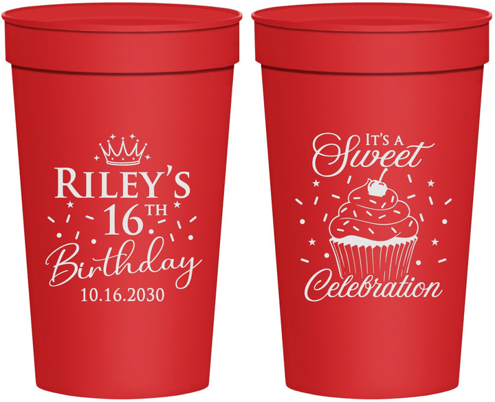 Personalized 16th Birthday 32 oz Stadium Cups - Cupcake | 300006