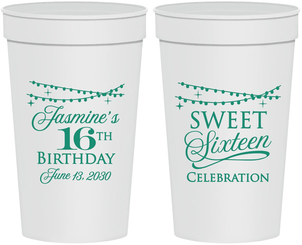 Personalized 16th Birthday 32 oz Stadium Cups - String Lights | 300009
