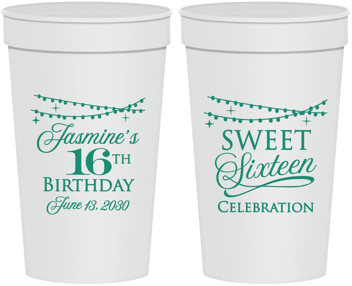Personalized 16th Birthday 32 oz Stadium Cups - String Lights | 300009