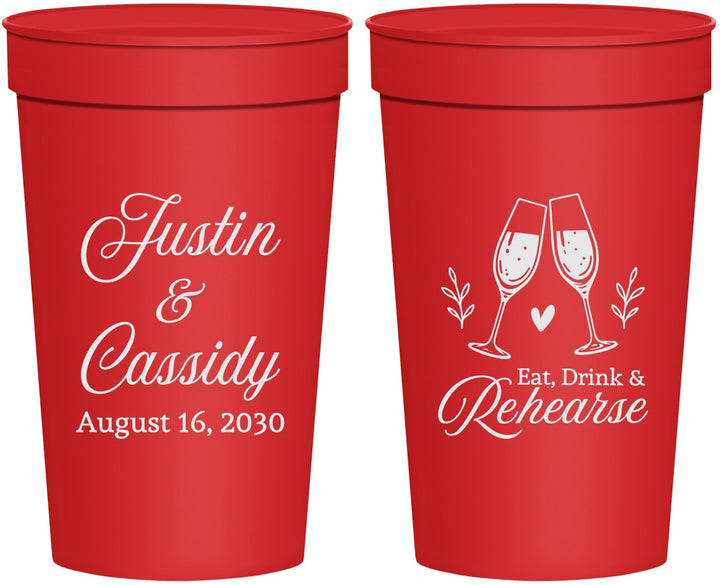Personalized Rehearsal Dinner 32 oz Stadium Cups - Eat Drink Rehearse | 30001