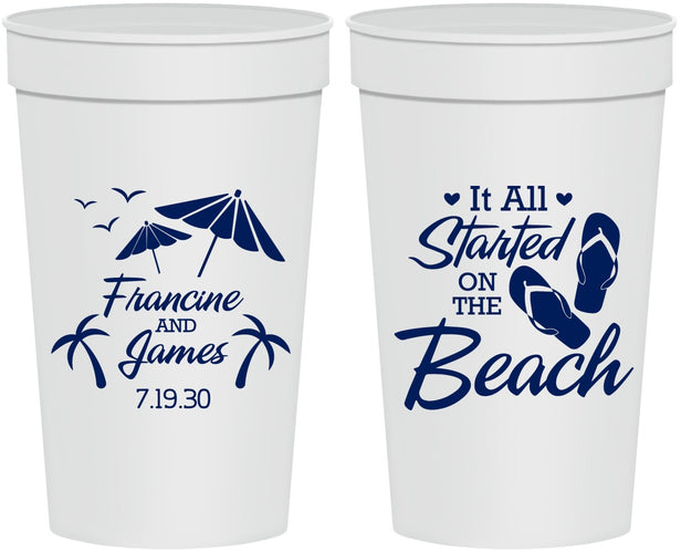 Personalized Wedding 32 oz Stadium Cups - Started On The Beach | 310