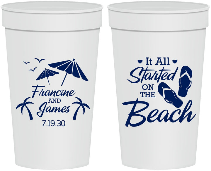 Personalized Wedding 32 oz Stadium Cups - Started On The Beach | 310