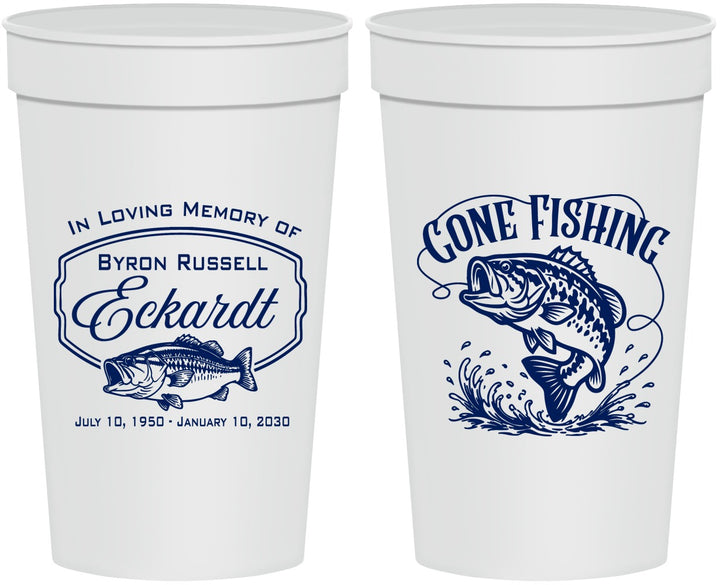 Personalized Memorial 32 oz Stadium Cups - Gone Fishing | 310022