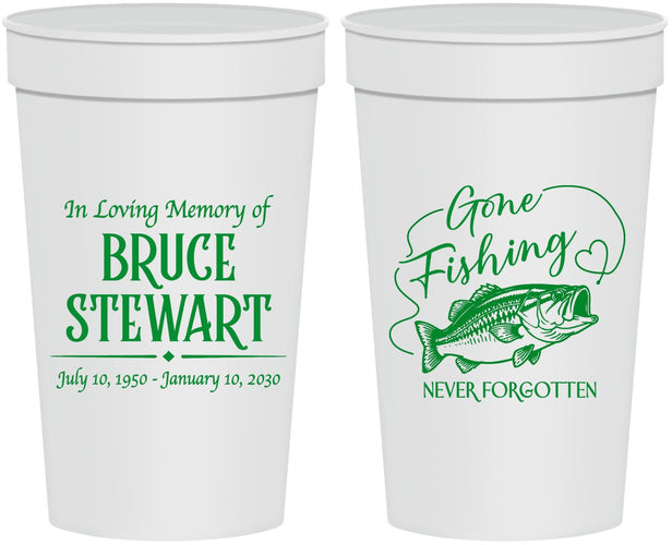 Personalized Memorial 32 oz Stadium Cups - Gone Fishing | 310023