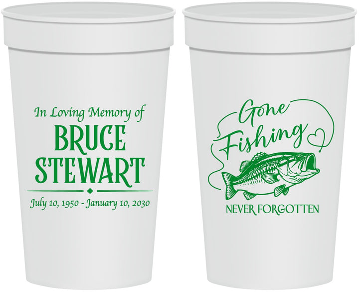 Personalized Memorial 32 oz Stadium Cups - Gone Fishing | 310023