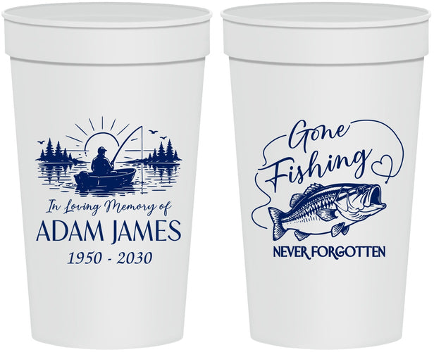 Personalized Memorial 32 oz Stadium Cups - Gone Fishing | 310024