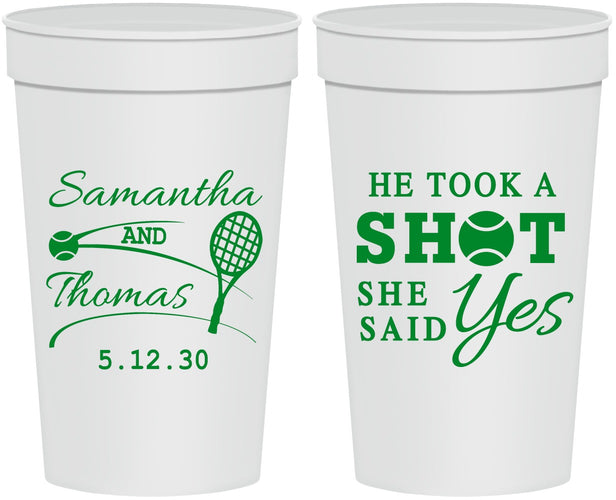 Personalized Wedding 32 oz Stadium Cups - Took A Shot Tennis | 321