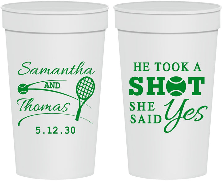 Personalized Wedding 32 oz Stadium Cups - Took A Shot Tennis | 321