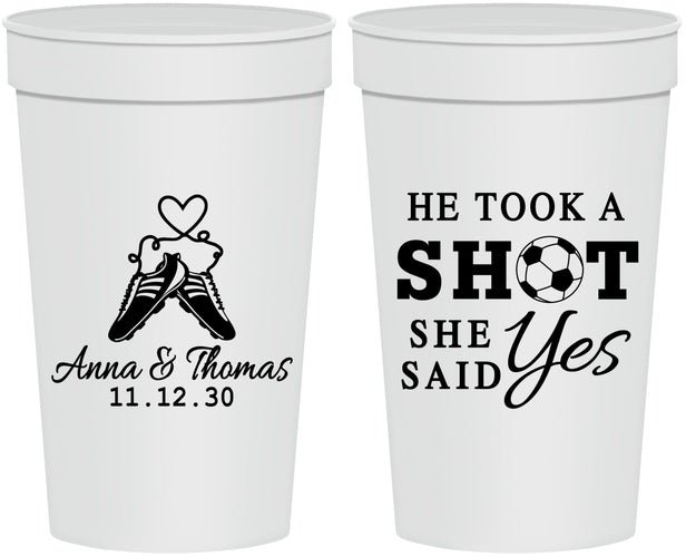 Personalized Wedding 32 oz Stadium Cups - Took A Shot Soccer | 322