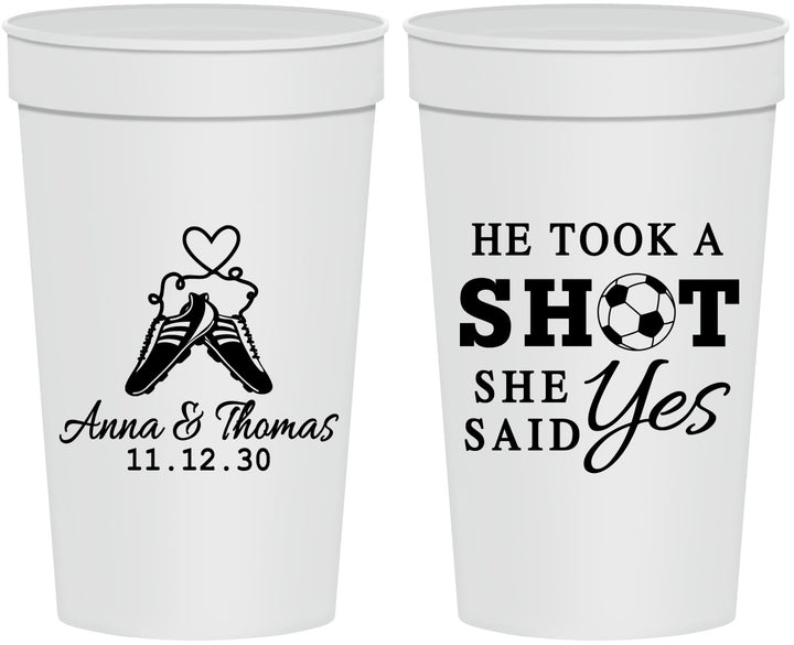 Personalized Wedding 32 oz Stadium Cups - Took A Shot Soccer | 322