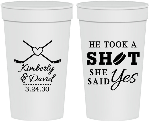 Personalized Wedding 32 oz Stadium Cups - Took A Shot Hockey | 323