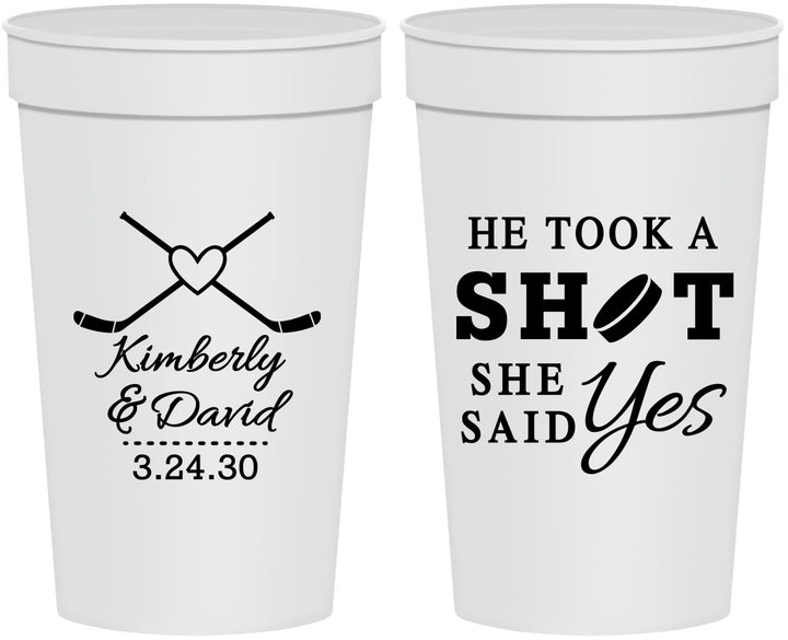 Personalized Wedding 32 oz Stadium Cups - Took A Shot Hockey | 323