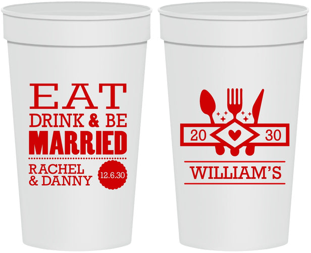 Personalized Wedding 32 oz Stadium Cups - Eat Drink Be Married | 324
