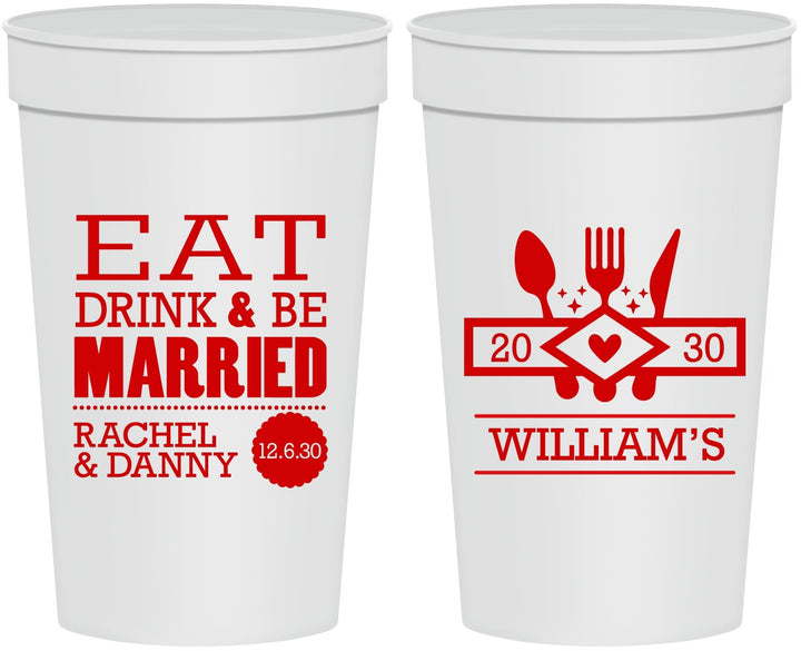 Personalized Wedding 32 oz Stadium Cups - Eat Drink Be Married | 324