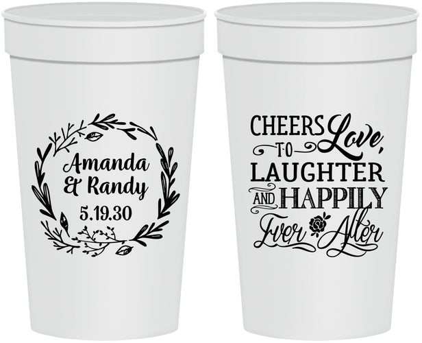 Personalized Wedding 32 oz Stadium Cups - Love Laughter Happily | 326