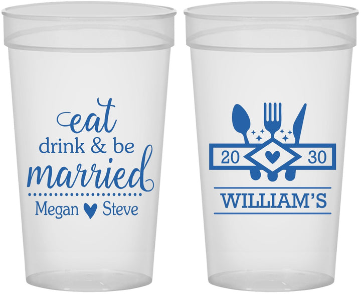 Personalized Wedding 32 oz Stadium Cups - Eat Drink Be Married | 327