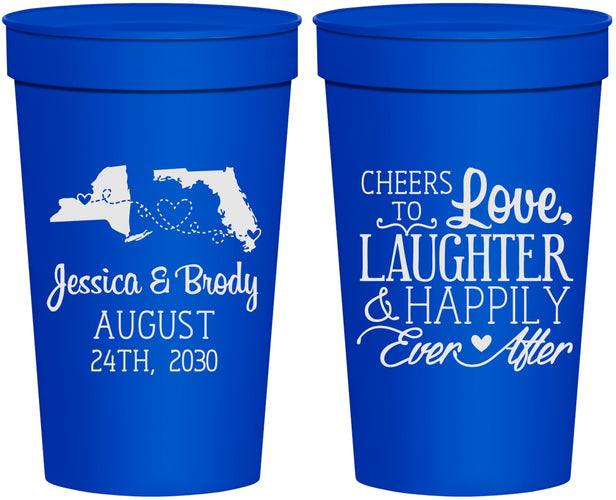 Personalized Wedding 32 oz Stadium Cups - Love Laughter Happily | 329