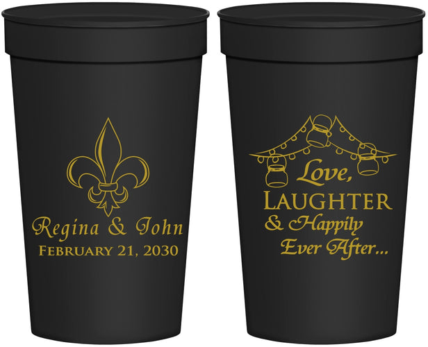 Personalized Wedding 32 oz Stadium Cups - Love Laughter Happily | 338