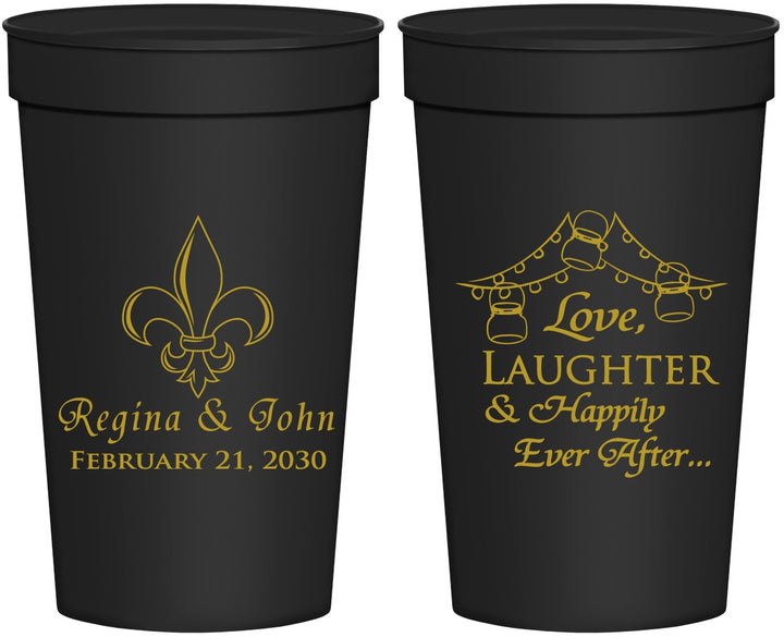 Personalized Wedding 32 oz Stadium Cups - Love Laughter Happily | 338