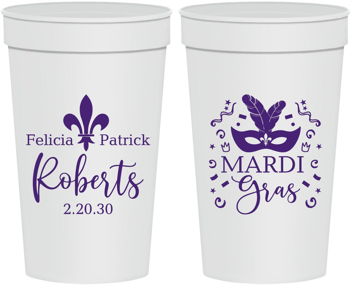Personalized Wedding 32 oz Stadium Cups - Mardi Gras | 339