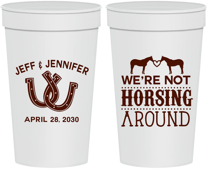 Personalized Wedding 32 oz Stadium Cups - Horseshoe | 340