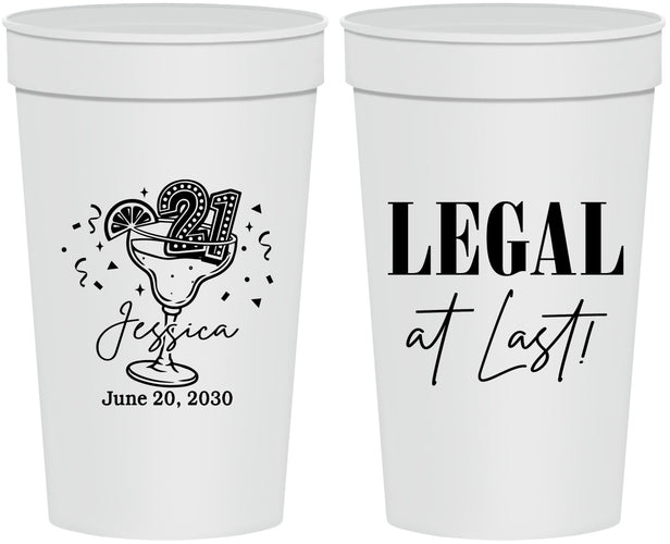 Personalized 21st Birthday 32 oz Stadium Cups - Legal At Last | 340005