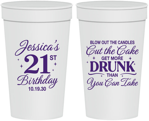 Personalized 21st Birthday 32 oz Stadium Cups - Candles Cake Drunk | 340010