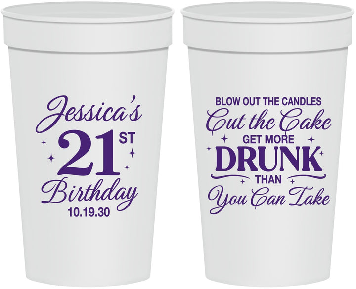 Personalized 21st Birthday 32 oz Stadium Cups - Candles Cake Drunk | 340010