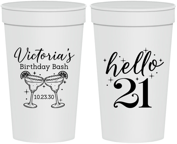 Personalized 21st Birthday 32 oz Stadium Cups - Hello Twenty One | 340011