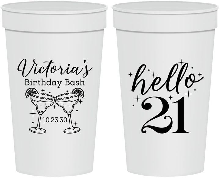 Personalized 21st Birthday 32 oz Stadium Cups - Hello Twenty One | 340011