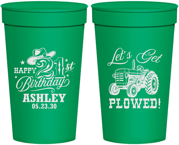 Personalized 21st Birthday 32 oz Stadium Cups - Lets Get Plowed | 340012
