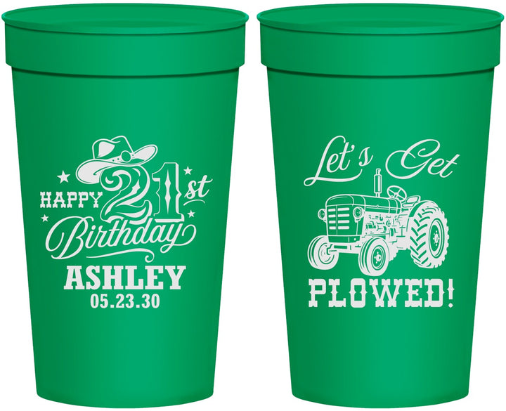 Personalized 21st Birthday 32 oz Stadium Cups - Lets Get Plowed | 340012