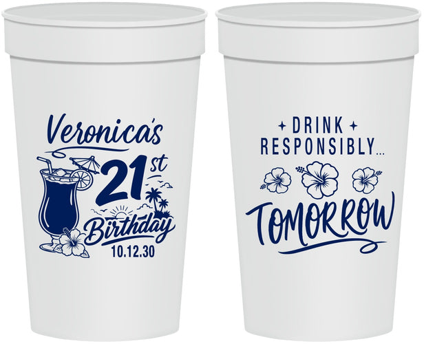 Personalized 21st Birthday 32 oz Stadium Cups - Drink Responsibly Tomorrow | 340015