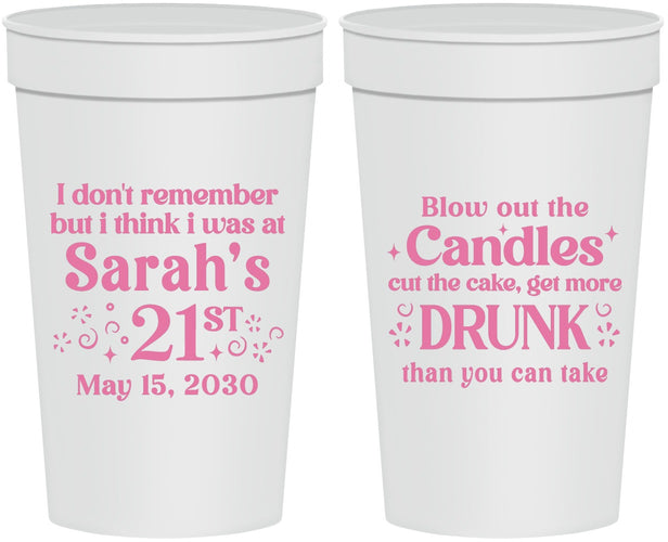 Personalized 21st Birthday 32 oz Stadium Cups - Candles Cake Drunk | 340017