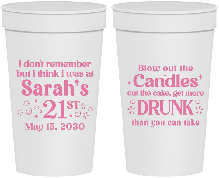 Personalized 21st Birthday 32 oz Stadium Cups - Candles Cake Drunk | 340017