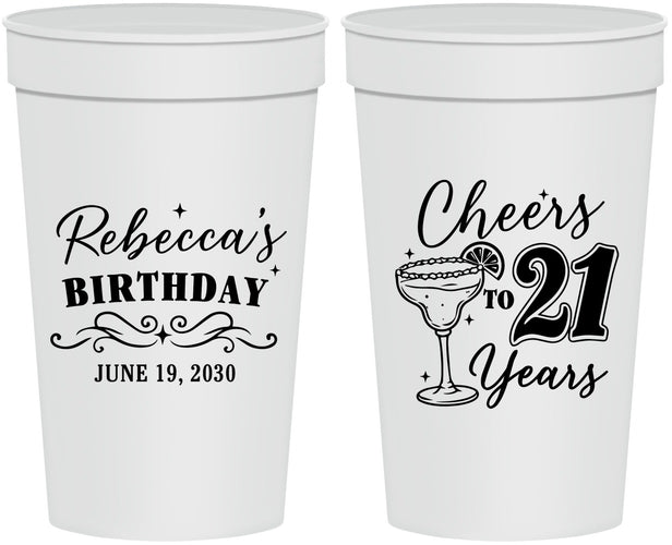 Personalized 21st Birthday 32 oz Stadium Cups - Cheers To Twenty One Years | 340019