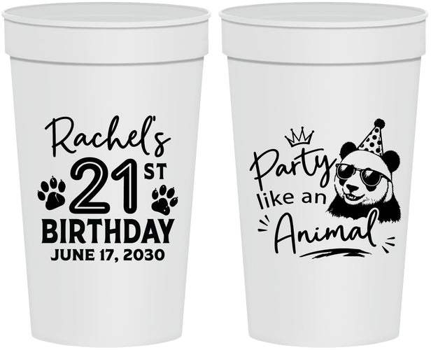 Personalized 21st Birthday 32 oz Stadium Cups - Party Like An Animal Panda | 340021