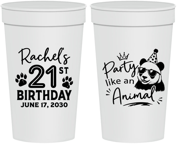 Personalized 21st Birthday 32 oz Stadium Cups - Party Like An Animal Panda | 340021