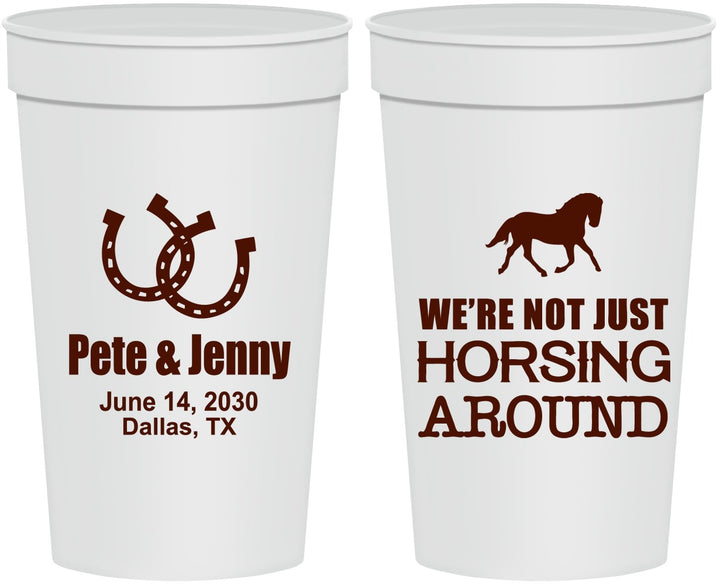 Personalized Wedding 32 oz Stadium Cups - Horseshoe | 341