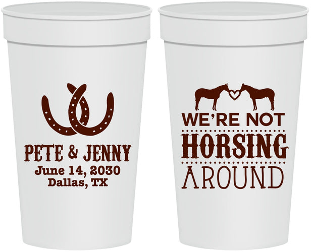 Personalized Wedding 32 oz Stadium Cups - Horseshoe | 342