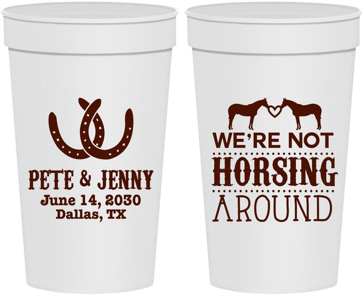 Personalized Wedding 32 oz Stadium Cups - Horseshoe | 342