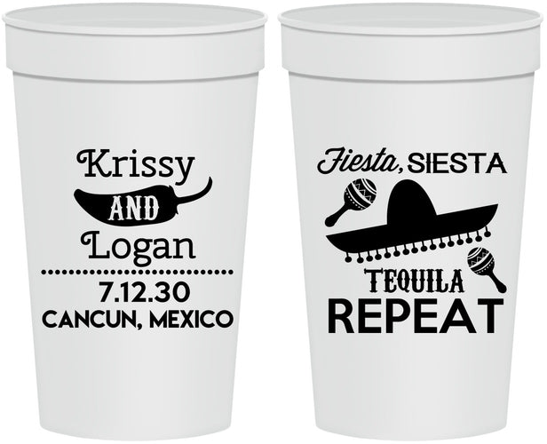 Personalized Wedding 32 oz Stadium Cups - Fiesta Siesta Tequila Repeat | 344