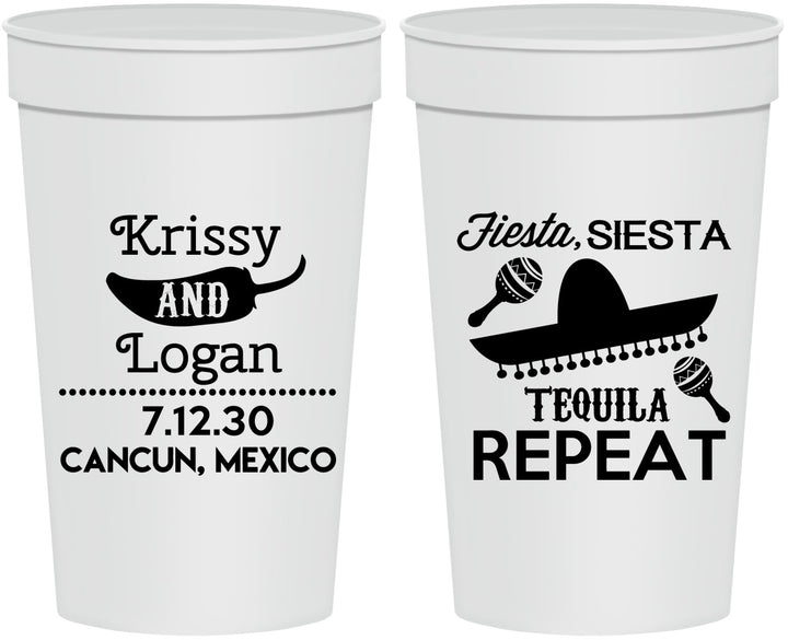 Personalized Wedding 32 oz Stadium Cups - Fiesta Siesta Tequila Repeat | 344