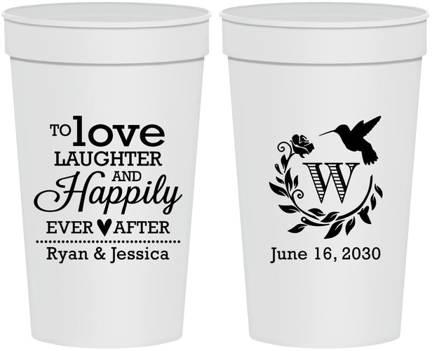 Personalized Wedding 32 oz Stadium Cups - Love Laughter Happily | 345