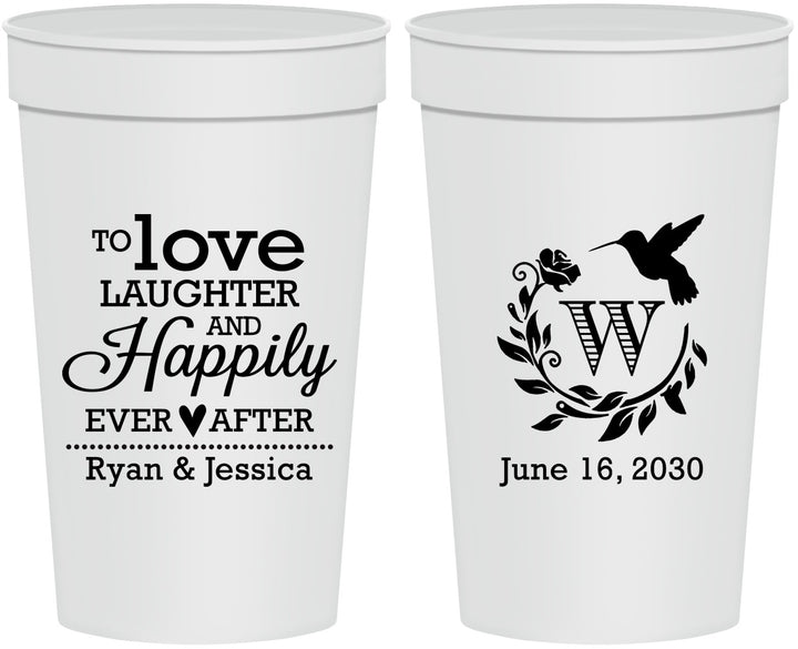 Personalized Wedding 32 oz Stadium Cups - Love Laughter Happily | 345