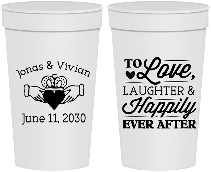 Personalized Wedding 32 oz Stadium Cups - Love Laughter Happily | 346