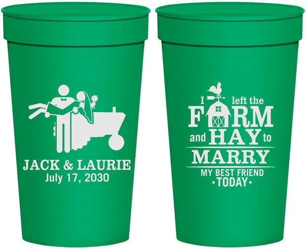 Personalized Wedding 32 oz Stadium Cups - Left The Farm Tractor | 347